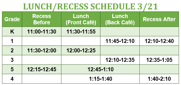 SCES lunch schedule